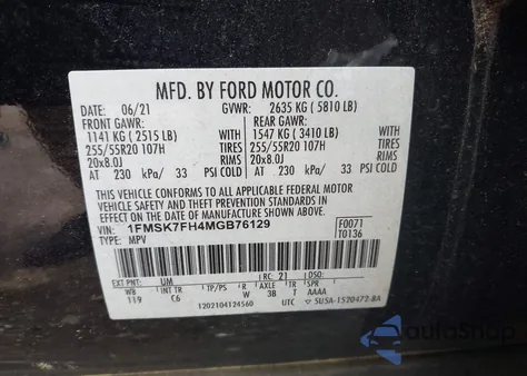 2021 Ford Explorer Limited from USA, damaged, VIN 1FMSK7FH4MGB76129